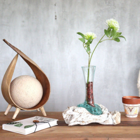 Verre fondu sur bois blanchi à la chaux - Vase - Petit