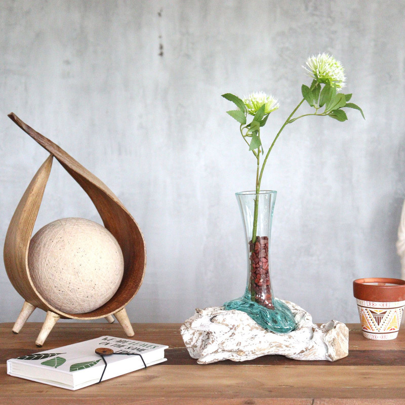 Verre fondu sur bois blanchi à la chaux - Vase - Petit