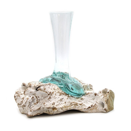 Verre fondu sur bois blanchi à la chaux - Vase - Moyen