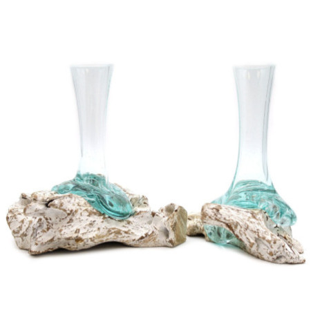 Verre fondu sur bois blanchi à la chaux - Vase - Moyen