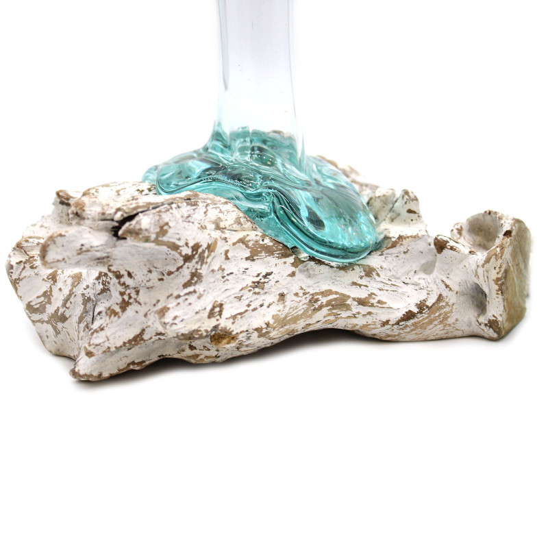 Verre fondu sur bois blanchi à la chaux - Vase - Moyen