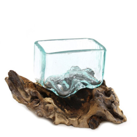 Cuve en verre fondu sur bois avec support - Petit bol