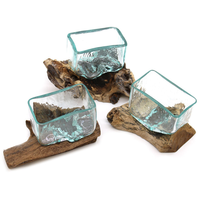 Cuve en verre fondu sur bois avec support - Petit bol