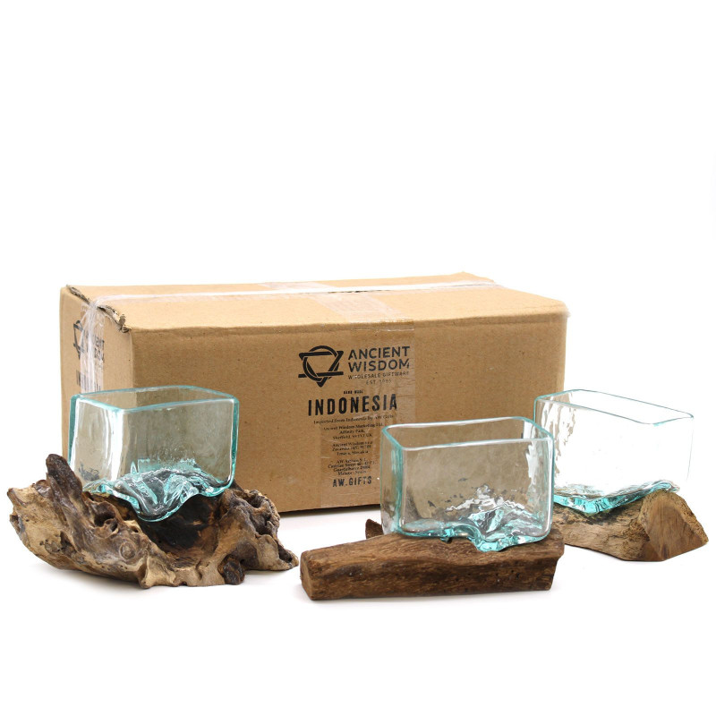 Cuve en verre fondu sur bois avec support - Petit bol