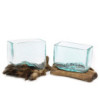 1x Cuve en verre fondu sur bois avec support - Grand bol