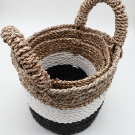 Ensemble de paniers en jonc de mer - Gris foncé / Blanc / Naturel