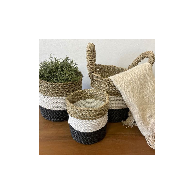 Ensemble de paniers en jonc de mer - Gris foncé / Blanc / Naturel