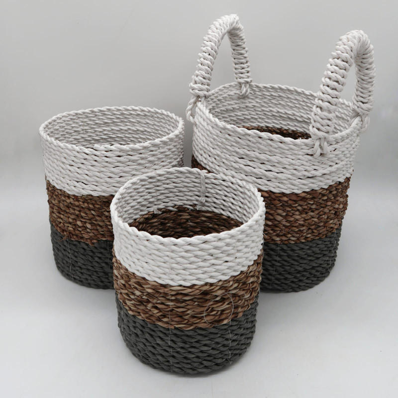 Ensemble de paniers en jonc de mer - Gris / Naturel / Blanc