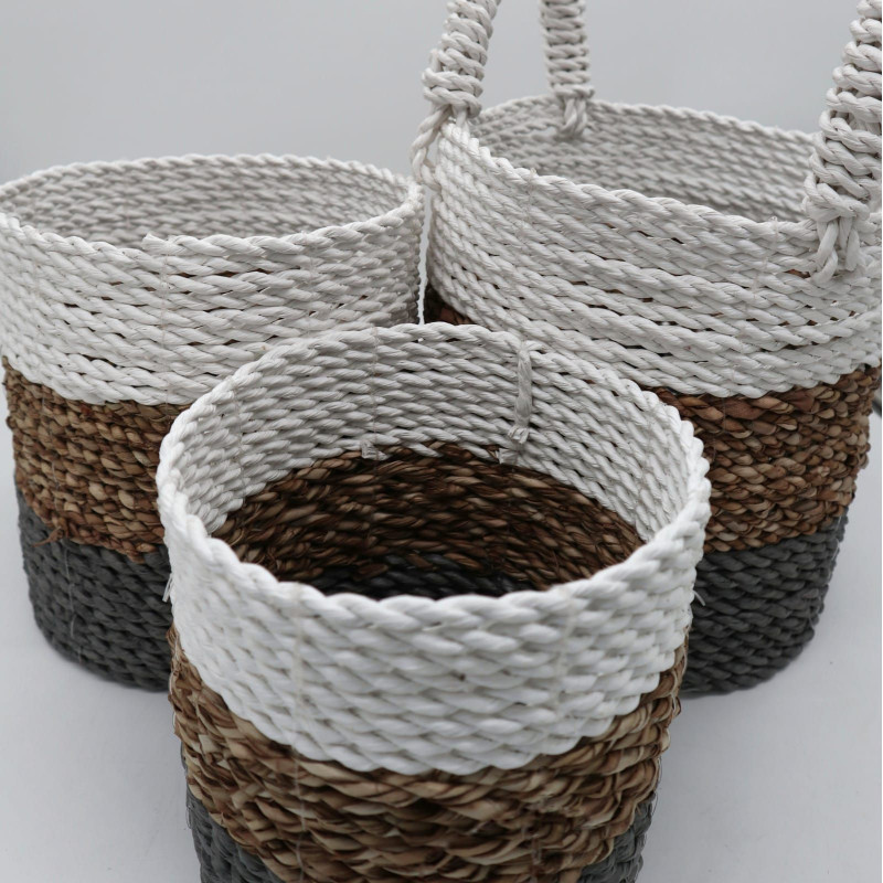 Ensemble de paniers en jonc de mer - Gris / Naturel / Blanc