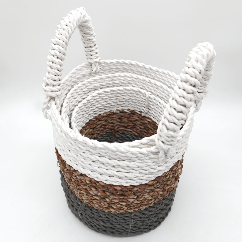 Ensemble de paniers en jonc de mer - Gris / Naturel / Blanc