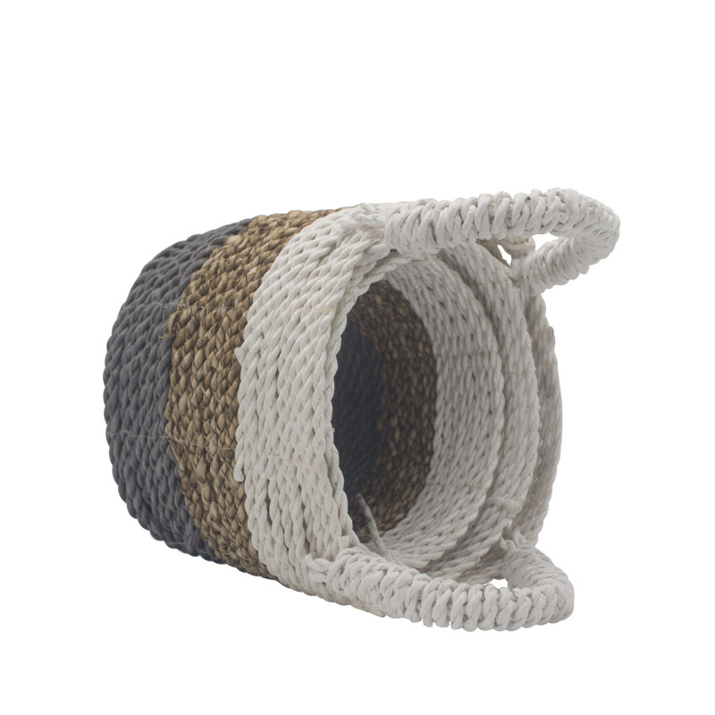 Ensemble de paniers en jonc de mer - Gris / Naturel / Blanc