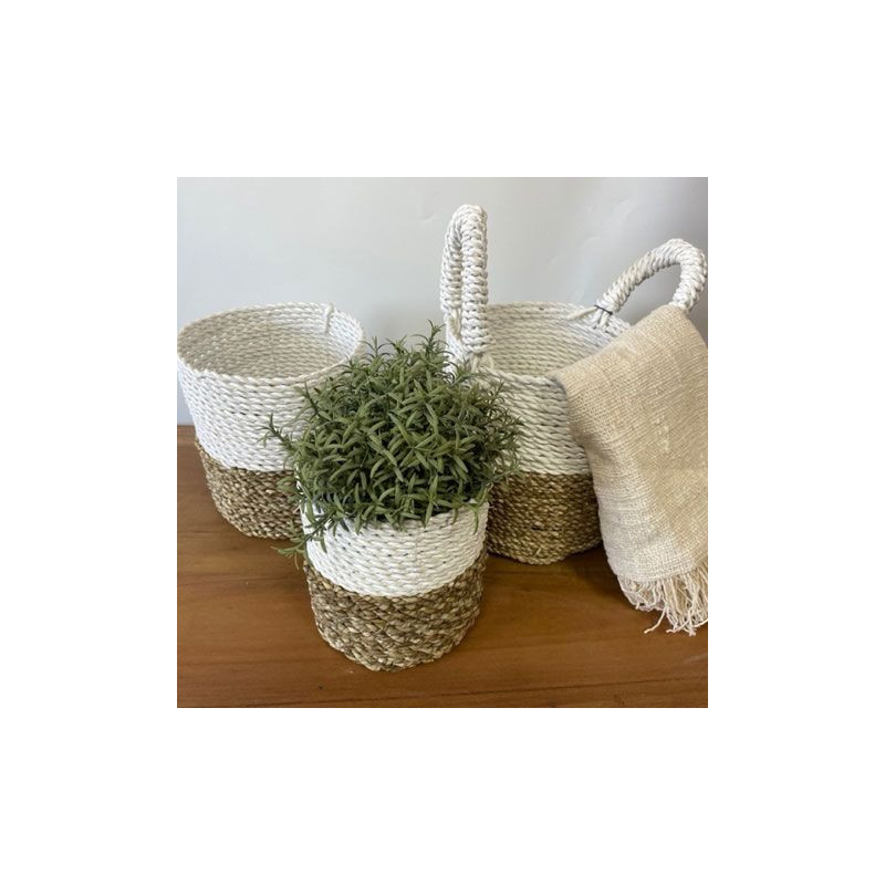 Ensemble de paniers en jonc de mer - Gris / Naturel / Blanc