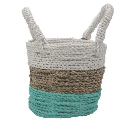 Ensemble de paniers en jonc de mer - Vert / Naturel / Blanc