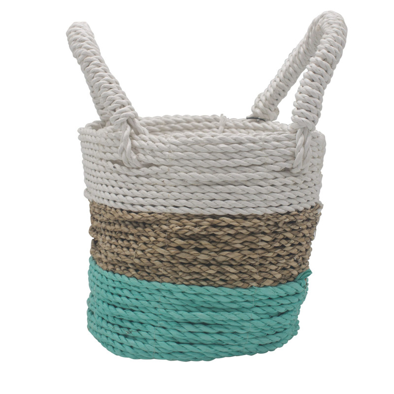 Ensemble de paniers en jonc de mer - Vert / Naturel / Blanc