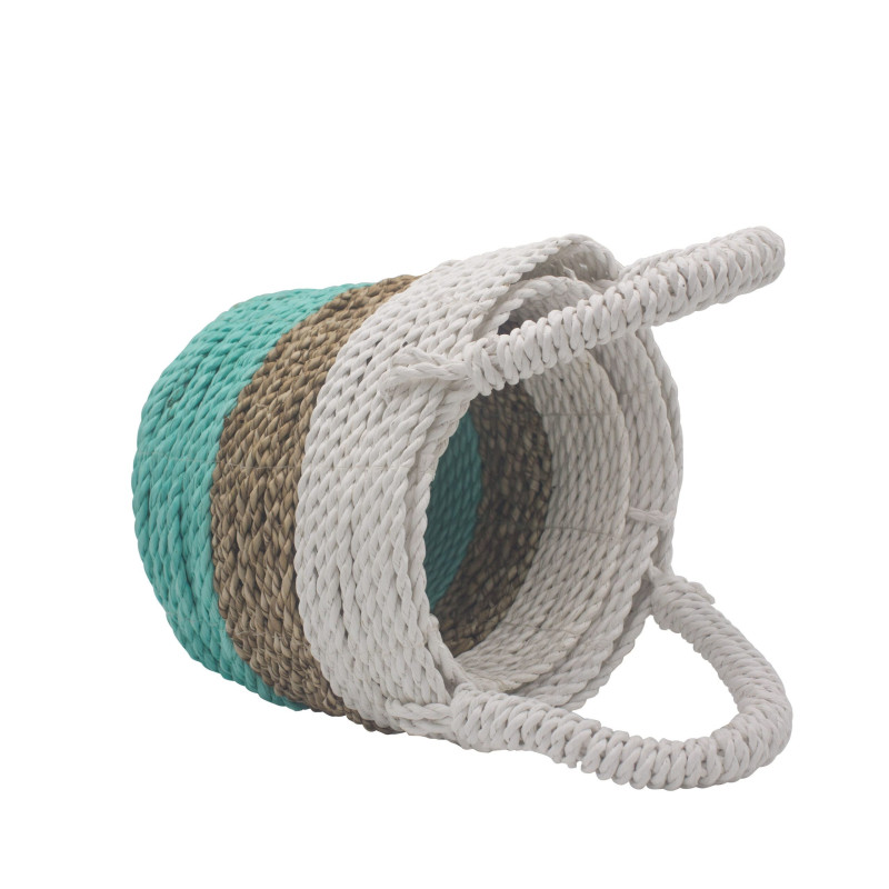 Ensemble de paniers en jonc de mer - Vert / Naturel / Blanc