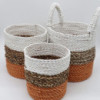 Ensemble de paniers en jonc de mer - Orange / Naturel / Blanc