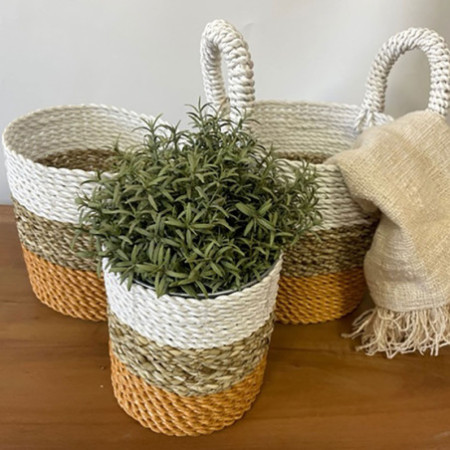 Ensemble de paniers en jonc de mer - Orange / Naturel / Blanc