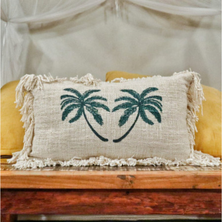 1x Coussin en lin 30x50cm Palmier à franges