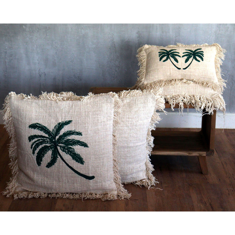 1x Coussin en lin 45 x 45 Palmier à franges