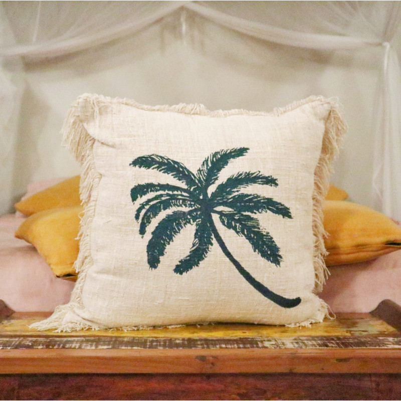 1x Coussin en lin 60 x 60 Palmier