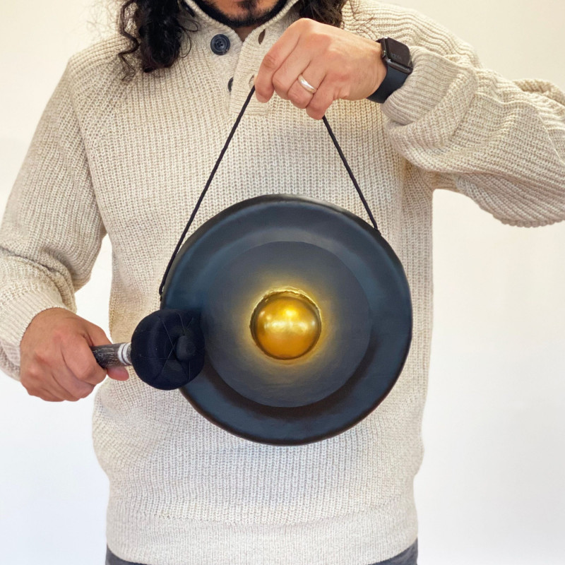 Petit Gong de guérison sur support - 25 cm - Noir