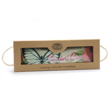 Sachet de blé lavande de luxe dans un coffret cadeau - Papillons et roses