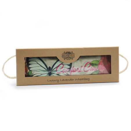 Sachet de blé lavande de luxe dans un coffret cadeau - Papillons et roses