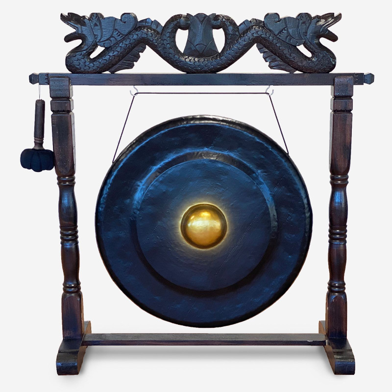 Grand Gong sur Pied Antique Marron - 80cm - Noir