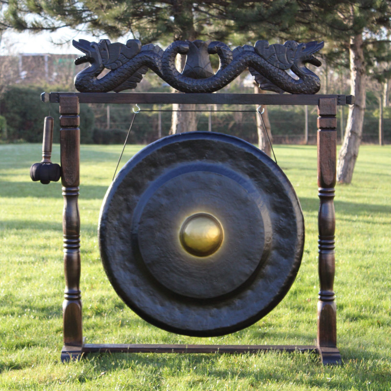 Grand Gong sur Pied Antique Marron - 80cm - Noir