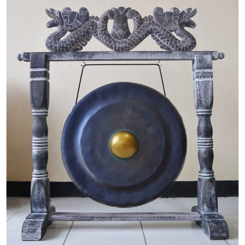 Grand Gong sur Pied Antique Marron - 80cm - Noir