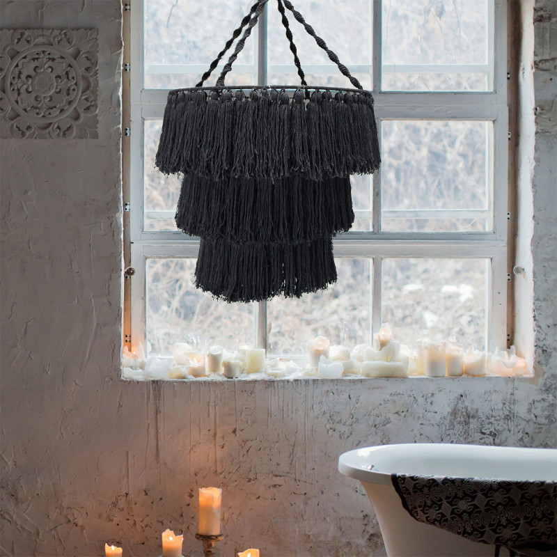 Lustre doux en macramé - Noir