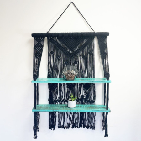 Étagères suspendues en macramé noir - Turquoise