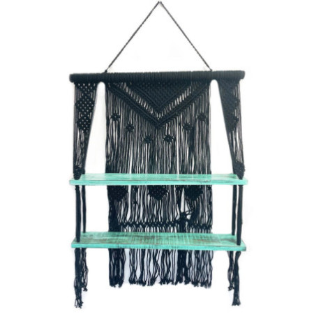 Étagères suspendues en macramé noir - Turquoise