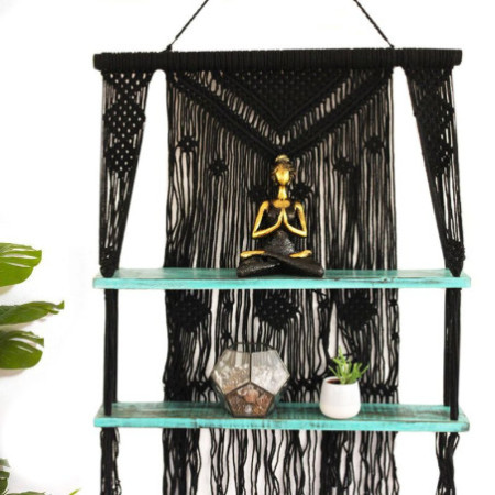 Étagères suspendues en macramé noir - Turquoise