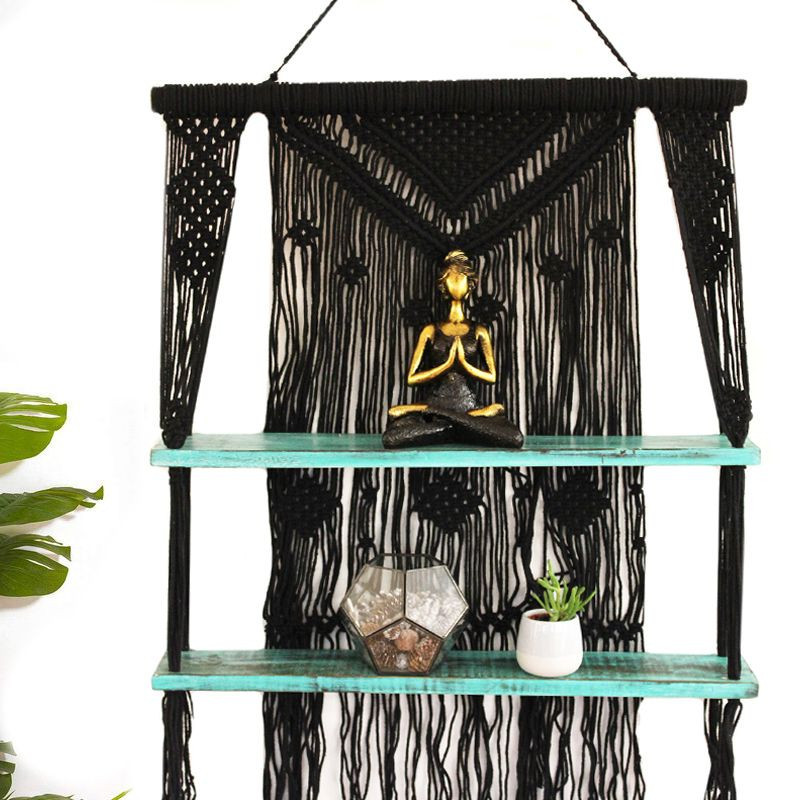 Étagères suspendues en macramé noir - Turquoise