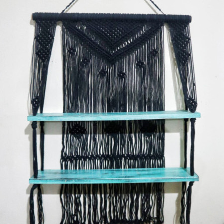 Étagères suspendues en macramé noir - Turquoise