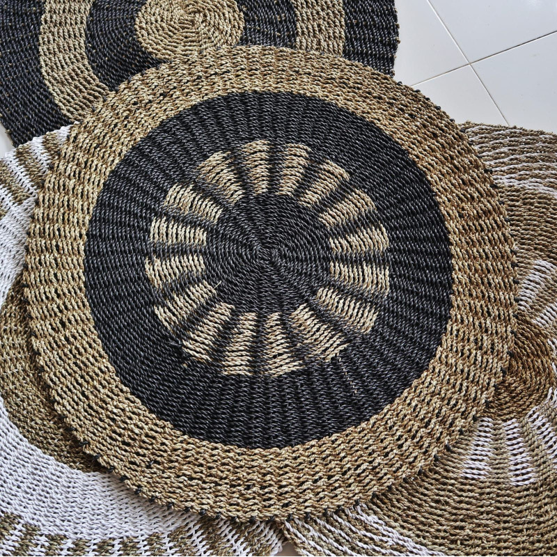 Herbier marin rond noir et feu - Soleil intérieur - 1 m