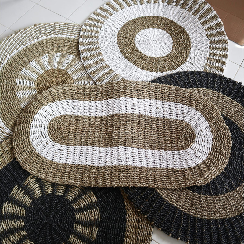 Jonc de mer ovale blanc et beige - Classique - 60x120cm
