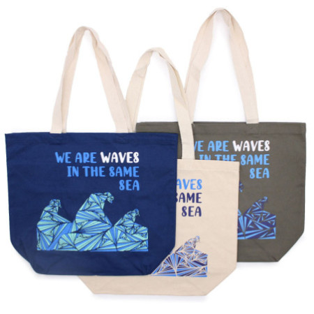 Sac en coton imprimé - We are Waves - Gris