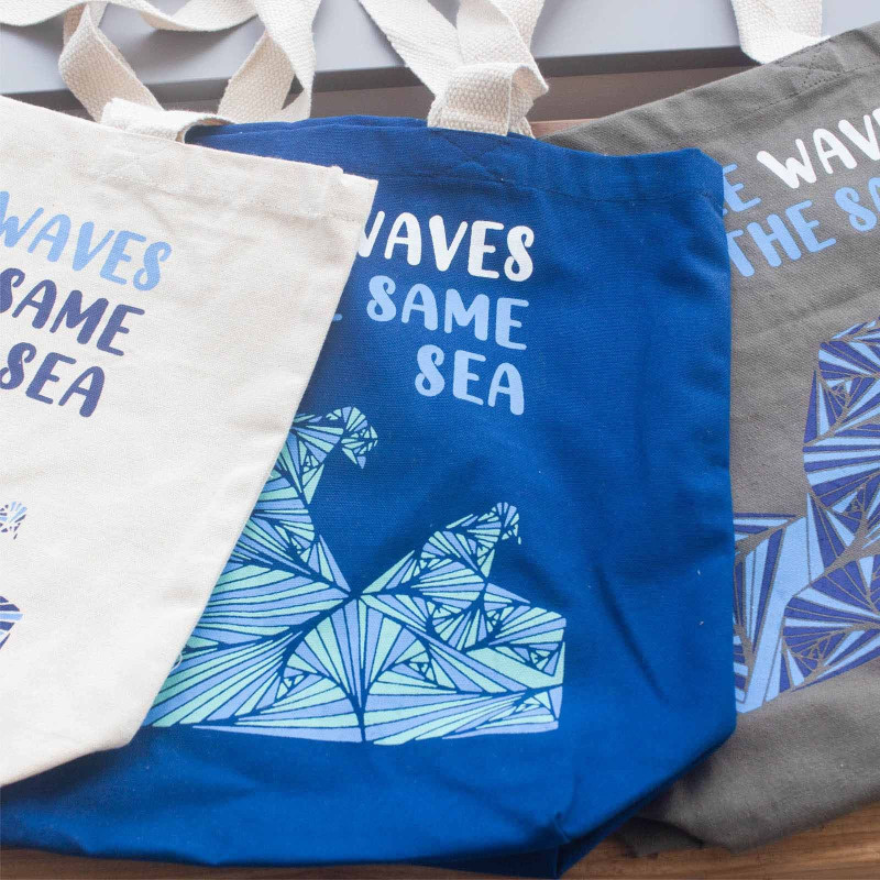Sac en coton imprimé - We are Waves - Gris