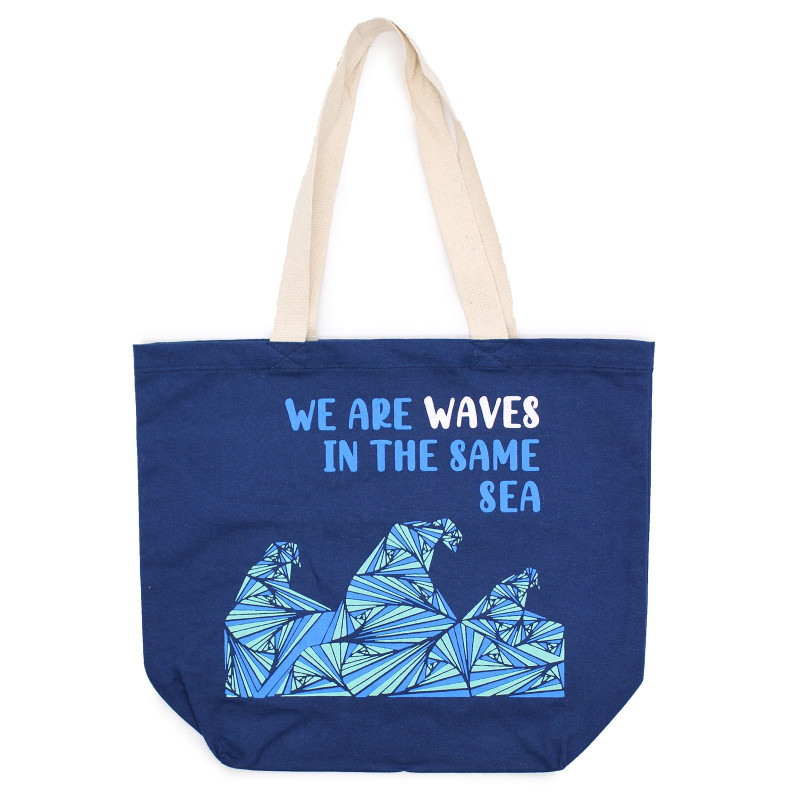 Sac en coton imprimé - We are Waves - Gris