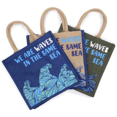 Sac en jute imprimé - We are Waves - Gris