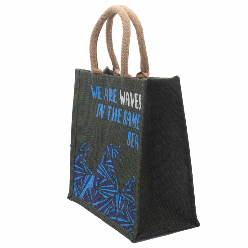 Sac en jute imprimé - We are Waves - Gris