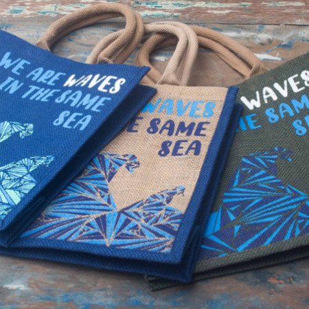 Sac en jute imprimé - We are Waves - Gris