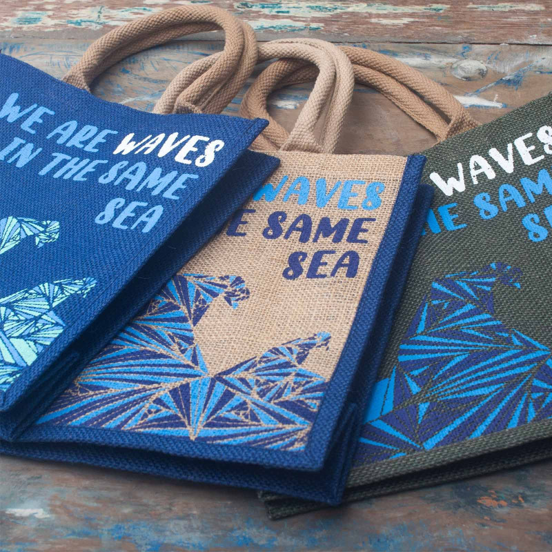 Sac en jute imprimé - We are Waves - Gris