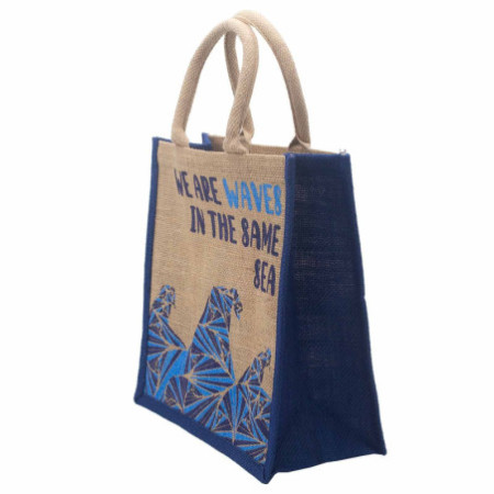 Sac en jute imprimé - We are Waves - Gris