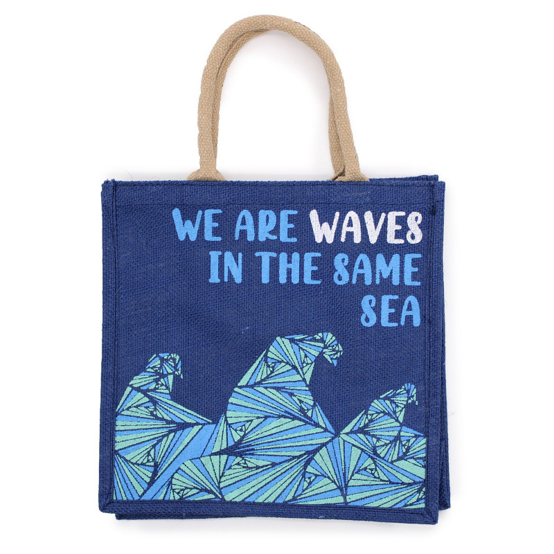 Sac en jute imprimé - We are Waves - Gris