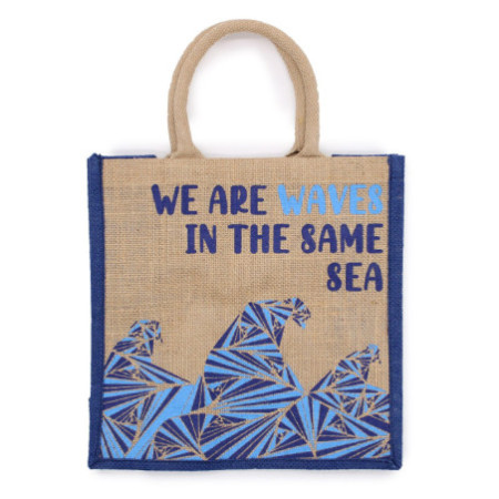 Sac en jute imprimé - We are Waves - Bleu
