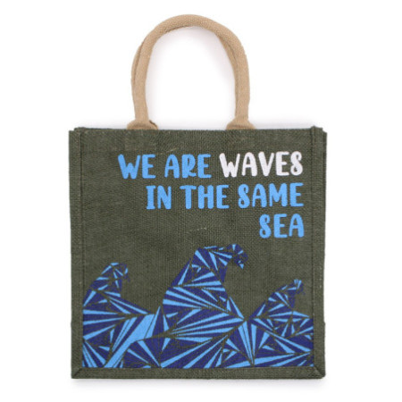 Sac en jute imprimé - We are Waves - Bleu