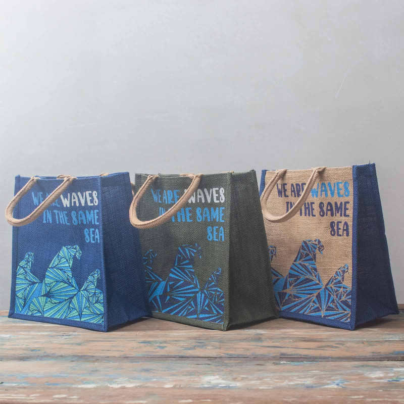 Sac en jute imprimé - We are Waves - Bleu